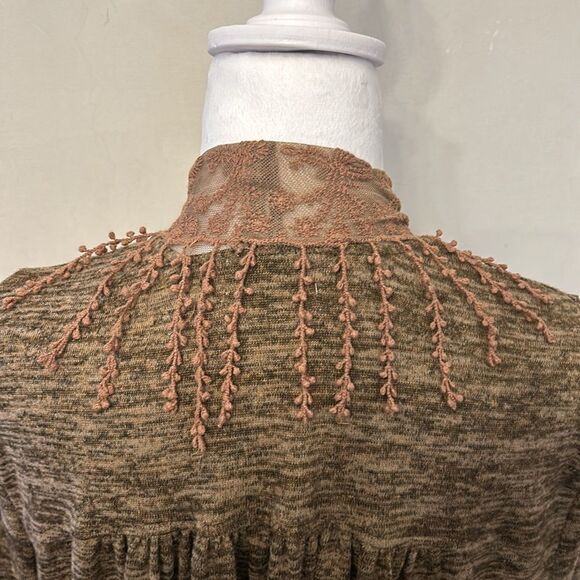 One World brown long floral mesh fringed open cardigan Size L EUC - Picture 7 of 10